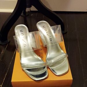 Unisa Metallic Silver Mules with Clear Straps
